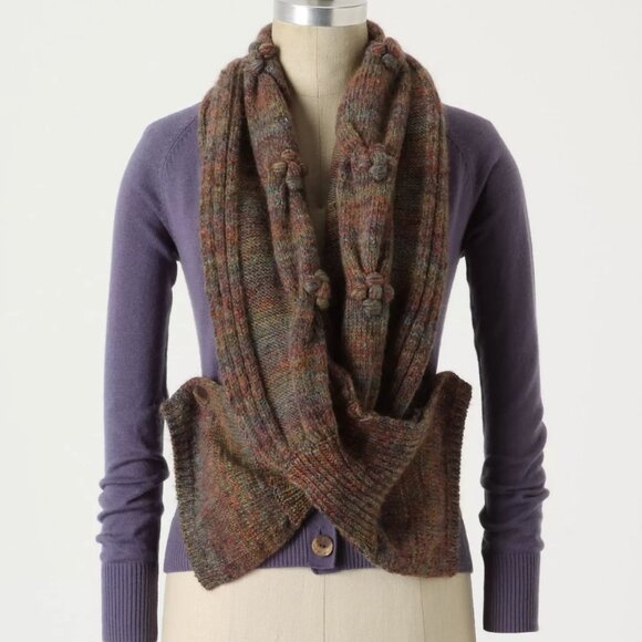 FLAWED Charlie & Robin Anthropologie purple scarf-wrapped wool sweater - Picture 2 of 15